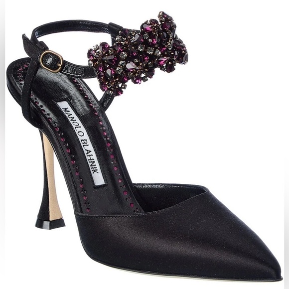 Manolo Blahnik Mabina 105 Satin Pump In Black Satin NWT - Picture 1 of 9